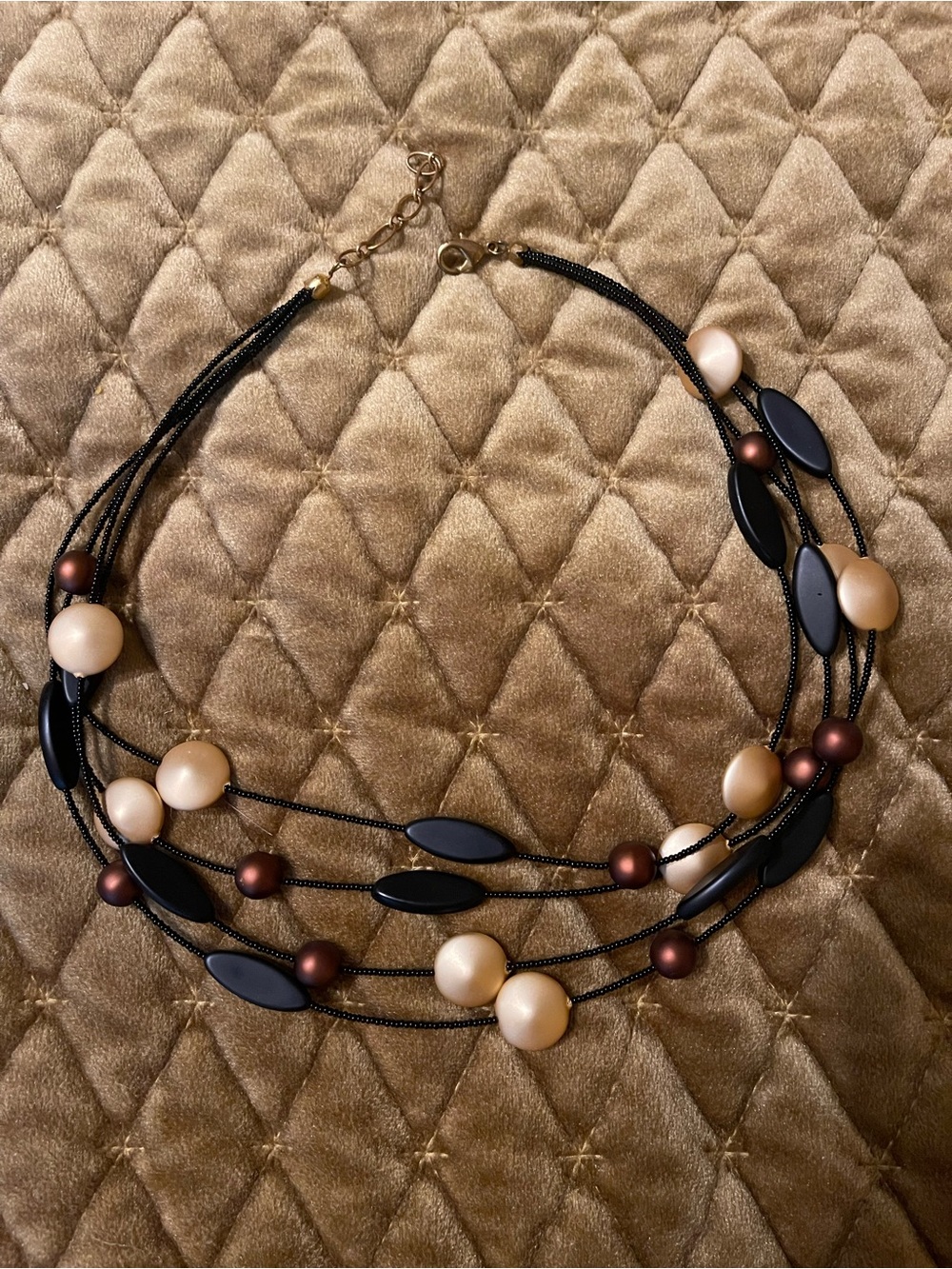 Multi-Strand Black and Champagne Bead Necklace Cream Black & Copper